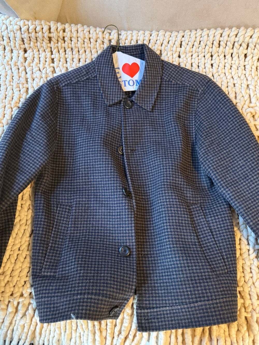 Marine Layer Houndstooth Jacket Medium Blue Gray Wool
